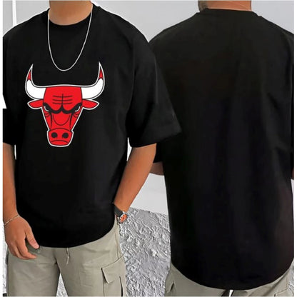 Men's Casual Cotton Blend Printed Round Neck Half Sleeve T-Shirt (Black)