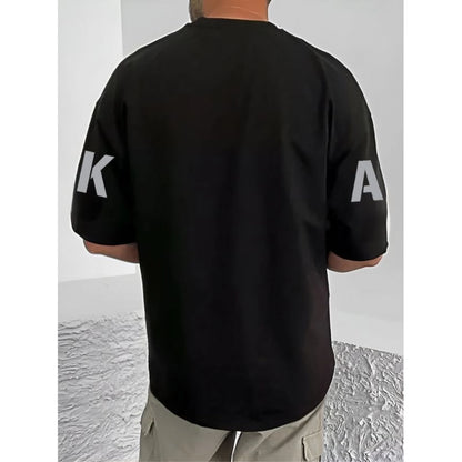 Men's Casual Cotton Blend Printed Round Neck Half Sleeve T-Shirt (Black)
