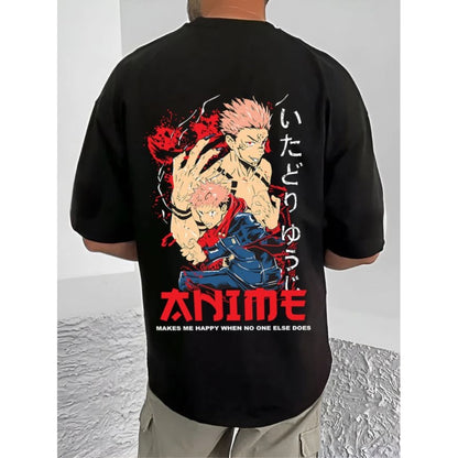 Men's Casual Cotton Blend Printed Round Neck Half Sleeve T-Shirt (Black)