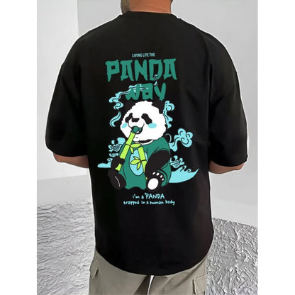 Men's Casual Cotton Blend Printed Round Neck Half Sleeve T-Shirt (Black)