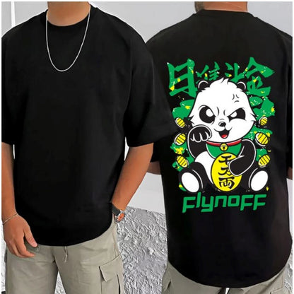 Men's Casual Cotton Blend Printed Round Neck Half Sleeve T-Shirt (Black)