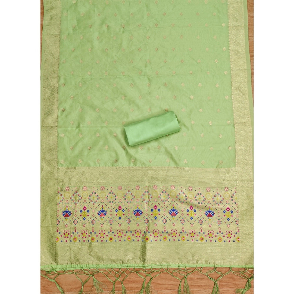 Women's Banarasi Silk Printed Unstitched Salwar Suit Material With Dupatta (Pista, 3Mtrs)