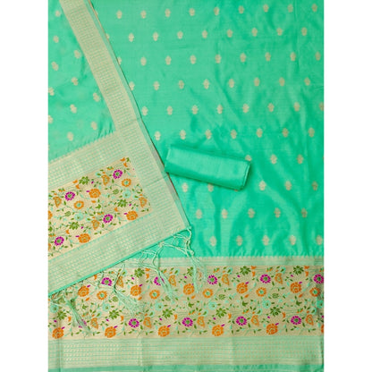 Women's Banarasi Silk Printed Unstitched Salwar Suit Material With Dupatta (Sea Green, 3Mtrs)
