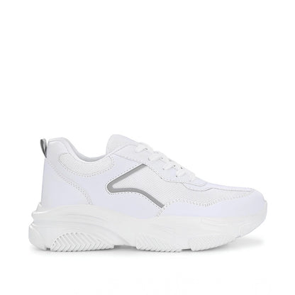 Women's Casual Mesh Printed Lace-Ups Shoes (White)