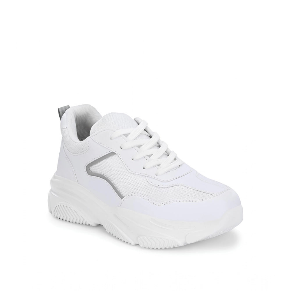 Women's Casual Mesh Printed Lace-Ups Shoes (White)