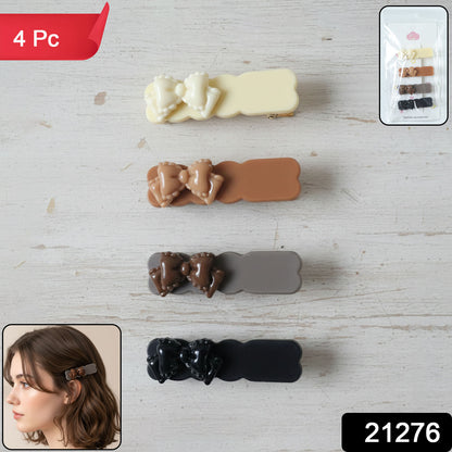 Elegant Bow Design Hair Clips Set (4 Pc)