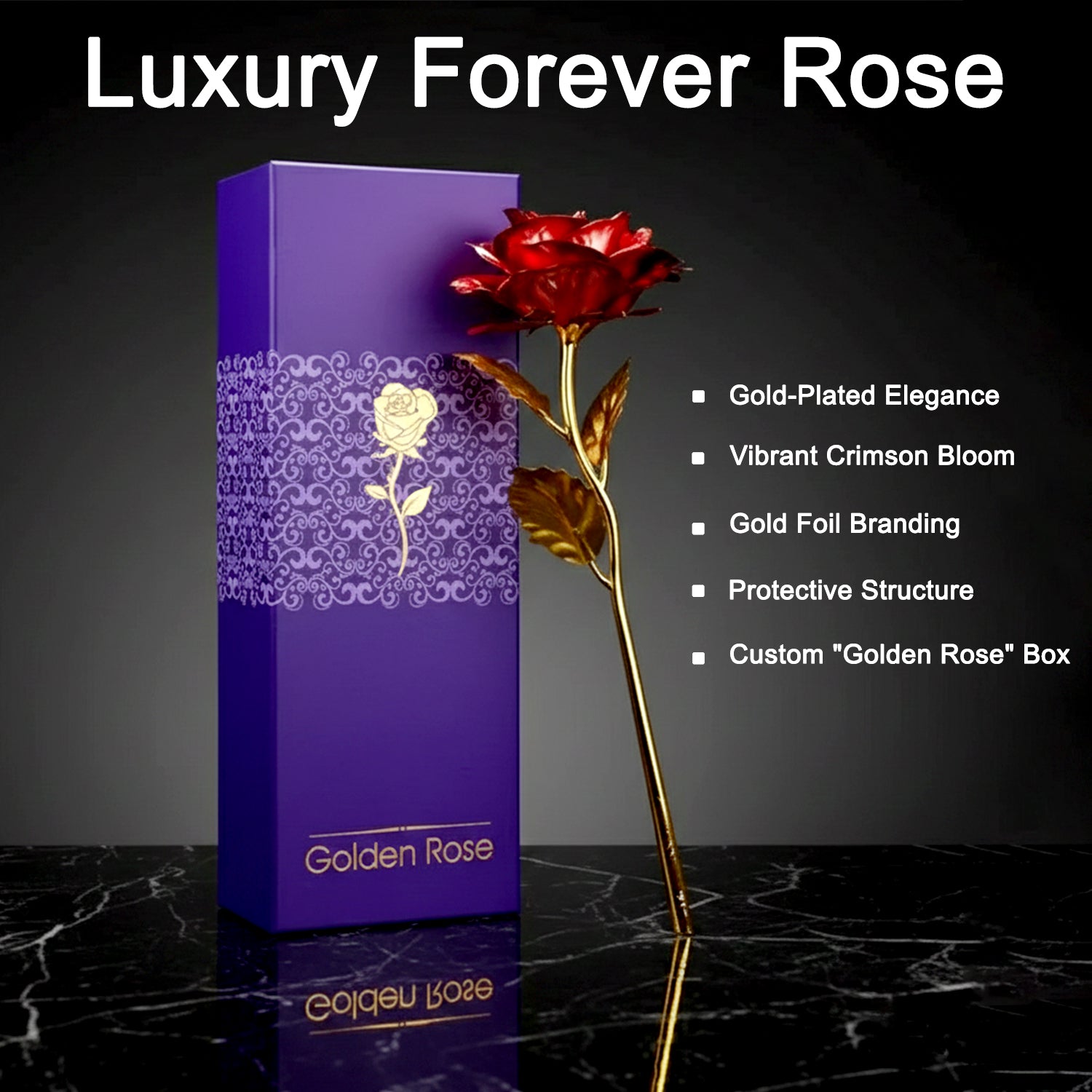 24k Artificial Golden Rose  Gold Red Rose With Gift Box (10 Inches)