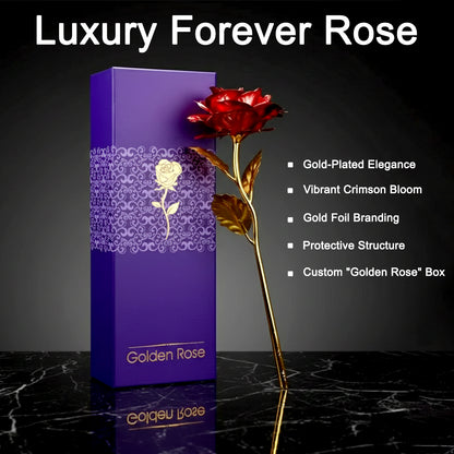 24k Artificial Golden Rose  Gold Red Rose With Gift Box (10 Inches)