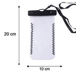 Size diagram indicating dimensions of waterproof mobile pouch