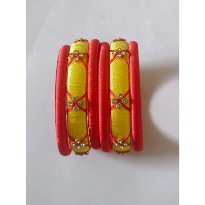 Women's Plastic Silk Thread Bangles (Lemon Yellow, Size: 2.2)