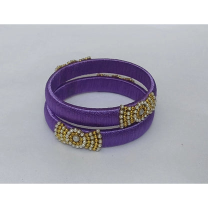 Women's Plastic Silk Thread Bangles (Light Violet, Size: 2.4)