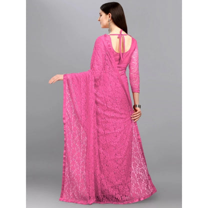 Women's Net Self Design Saree With Unstitched Blouse 5.5Mtr (Dark Pink)
