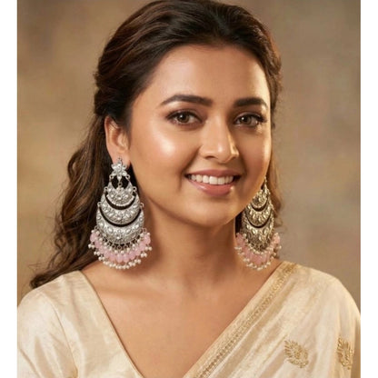 Women's Zinc Alloy Gold Plated Chandbali Earrings (Multicolor)