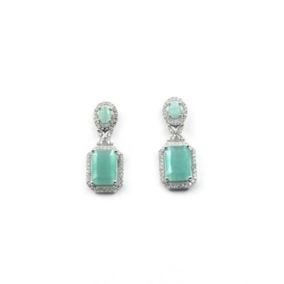 Women's Brass Silver Plated Drop Earrings (Turquoise)