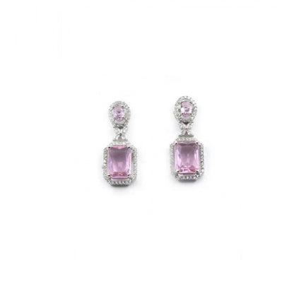 Women's Brass Silver Plated Drop Earrings (Pink)