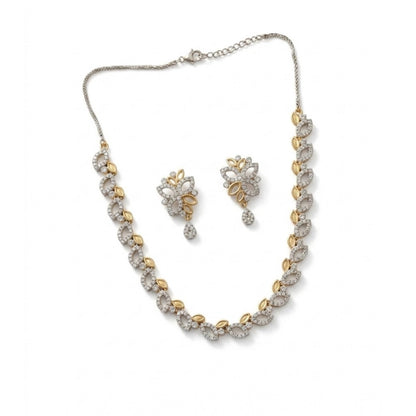 Women's Brass Silver Plated Necklace set (Silver)