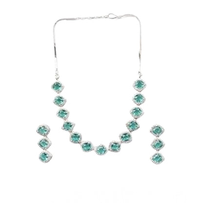 Women's Brass Silver Plated Necklace set (Green)