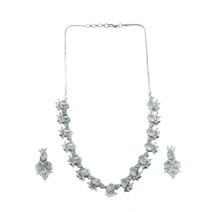 Women's Brass Silver Plated Necklace set (Turquoise)