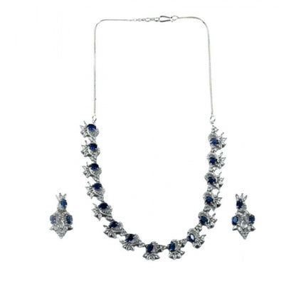 Women's Brass Silver Plated Necklace set (Blue)