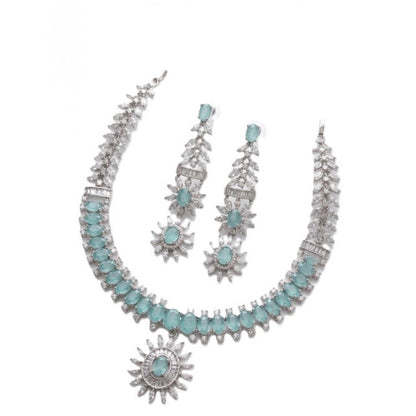Women's Brass Silver Plated Necklace set (Turquoise)