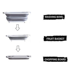 Close-up of the integrated plug and strainer in the multi-function washing bowl.