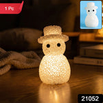Decorative snowman-shaped LED night lamp emitting soft ambient glow