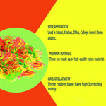 A close-up of durable rubber bands in assorted colors for various uses.