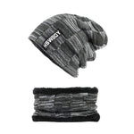 Front view of the comfortable and versatile woolen beanie scarf set.