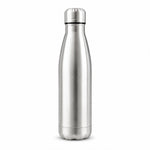 Stainless steel water bottle on white background