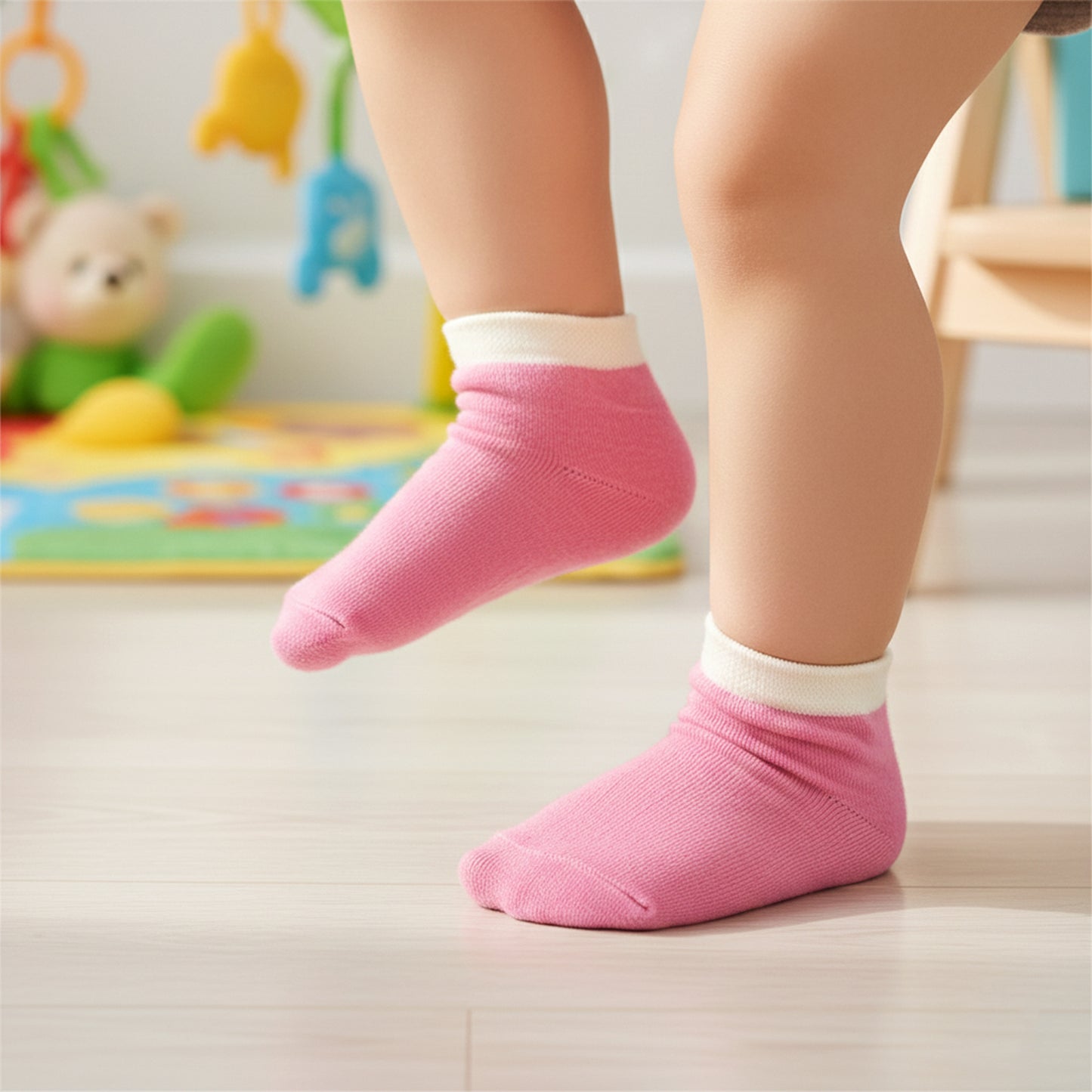 Pink  White Soft Ankle Socks For Kids (1 Pair)