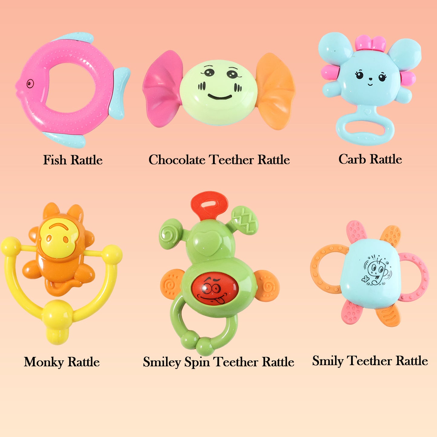 Play Cart Tiny Joys Rattle Toy Set  6-in-1 Baby Rattles