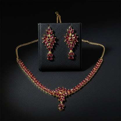 Traditional Floral Motif Necklace & Earring Jewelry Set – 2 Piece Set