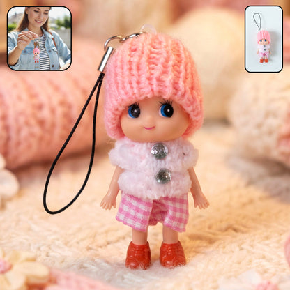 Cute Mini Doll Keychain Soft Knitted Cap Girl Charm Keyring (1 Pc  Mix Color)