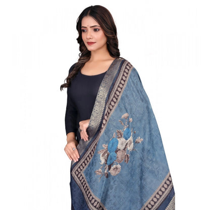 Women's chanderi silk  Printed Dupatta (Navy Blue, Length: 2 Mtr)