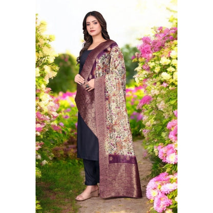 Women's chanderi silk  Printed Dupatta (Magenta, Length: 2 Mtr)