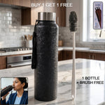Stainless steel water bottle with free cleaning brush & bonus bottle