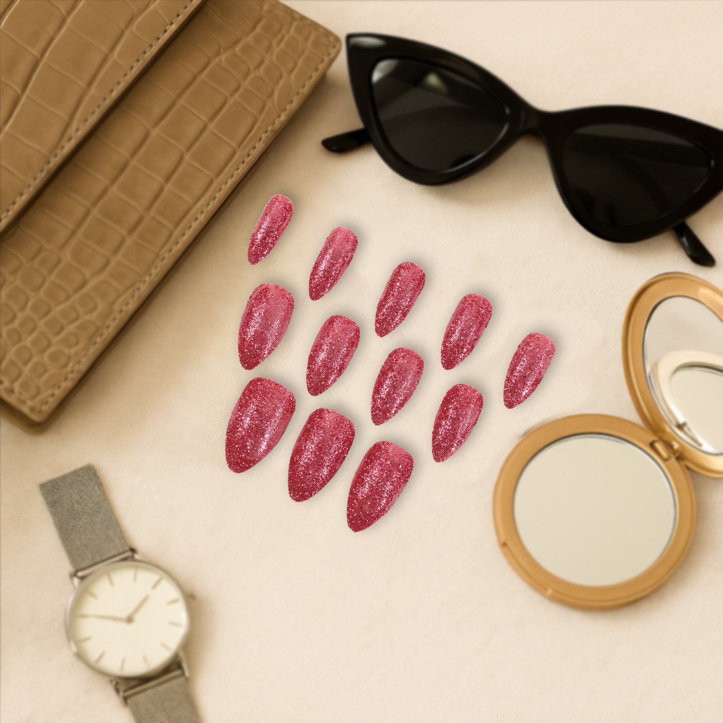 Glitter Press-on False Nails - (1 Set  Mix Color  Design)