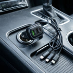 Car charger adapter with multiple USB ports and LED lighting