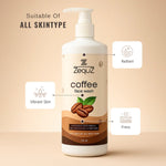 Coffee Face Wash bottle displayed with coffee plant leaves symbolizing natural ingredients