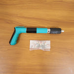 Demonstration of manual nail gun fastening on wall surface