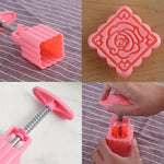 Cookie biscuit press mold set with spring-loaded handle for easy stamping