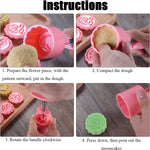 Cookie biscuit stamp mold pressed onto dough creating detailed pattern