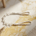 Stylish beaded curtain tieback for various curtain fabrics