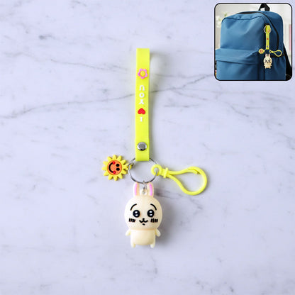 Colorful cartoon bunny silicone keychain with decorative strap and clip