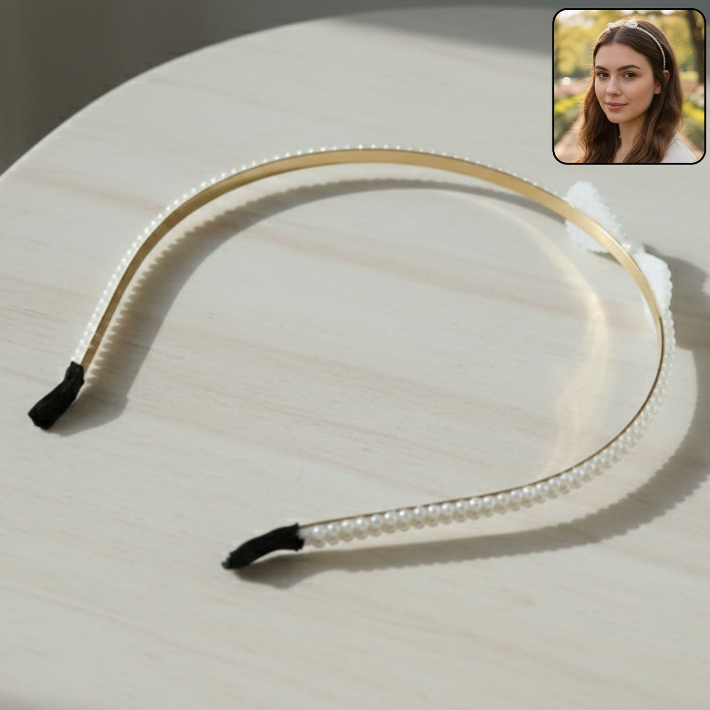 Elegant Pearl Beaded Slim Metal Hair Band (1 Pc)