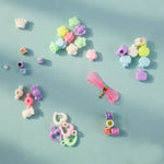 Jewellery making kit for kids featuring vibrant beads and flexible string in tray