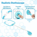 Close-up of plastic stethoscope from Aditi doctor kit toy set