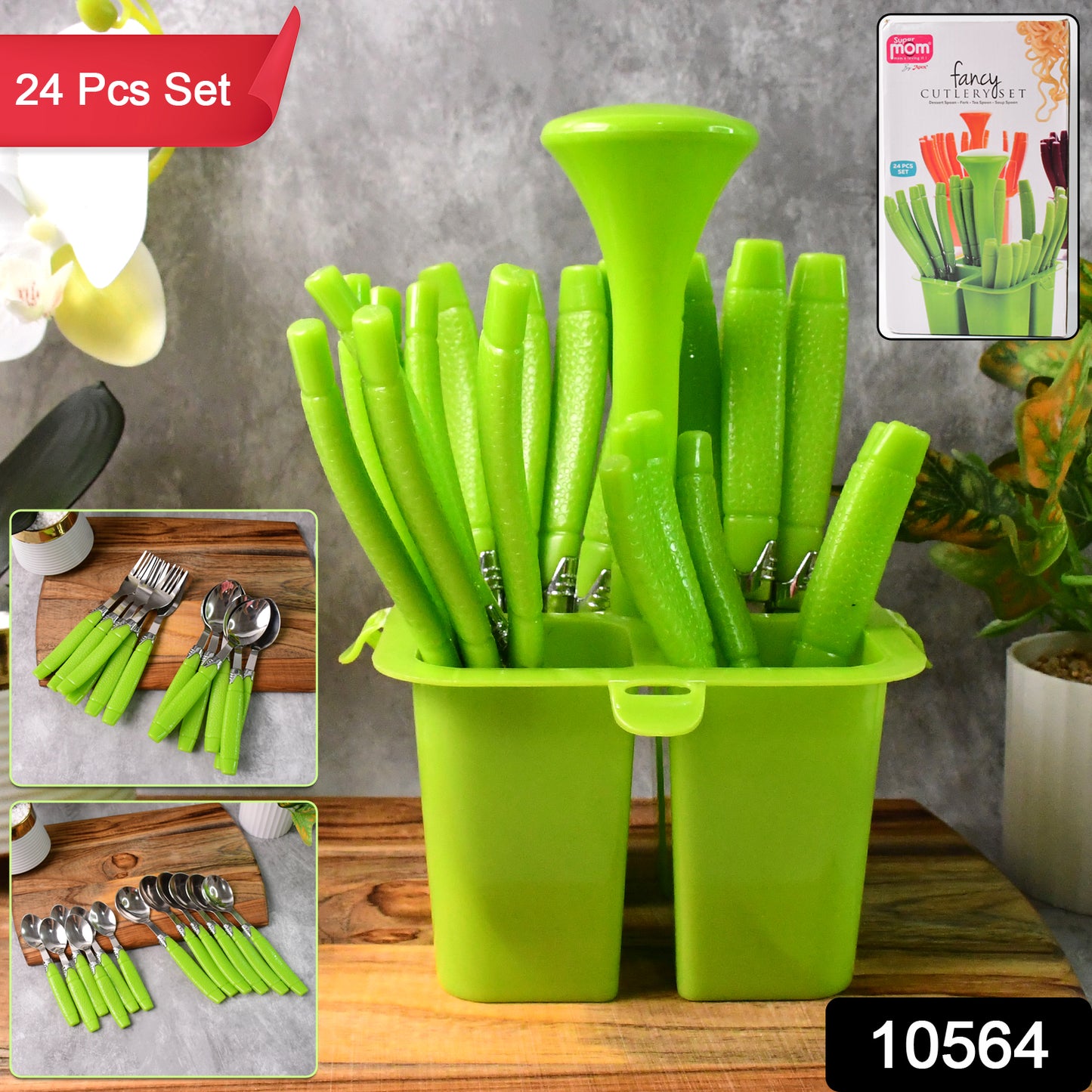 Supermom Premium Fancy Cutlery Set With Holder (24 Pc  Set)