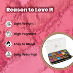 Dual-ended applicator included with 18-color shimmer eyeshadow palette
