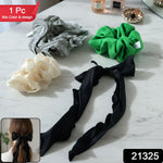 Stretchable bow tie hair scrunchie featuring soft fabric for secure hold